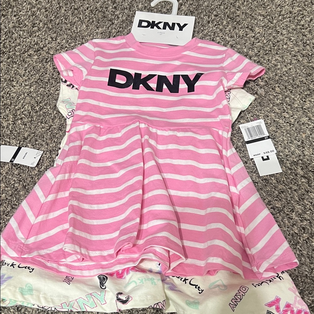DKNY Pink and White Striped Kids Casual Dress
